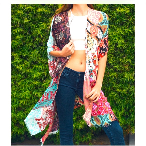 Boho Chic Kimono Wrap Robe Swim Coverup O/S - Picture 4 of 10